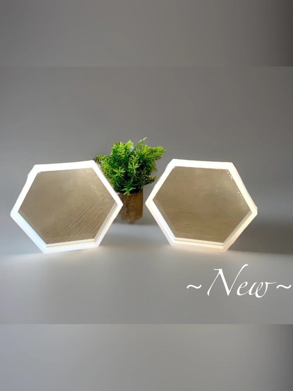 Hexagon Design Wall Mirror Set 2pcs ~ White Framed ~New~